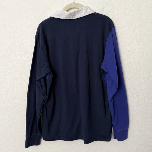 [Urban Outfitters] Navy Blue Colorblock Long Sleeve Rugby Polo Shirt Sz Medium M - Picture 2 of 11